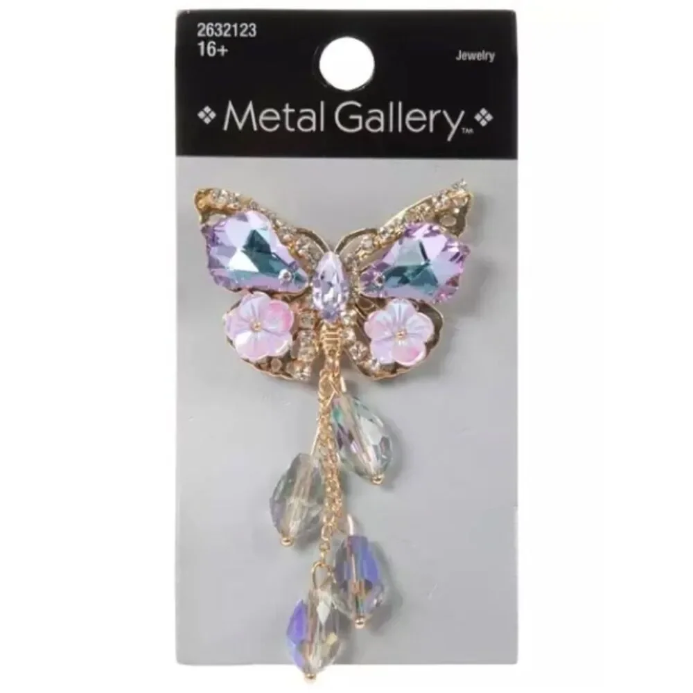 New Metal Gallery Gold-Tone Iridescent Purple Butterfly Brooch
